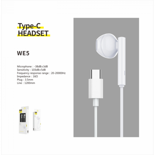 Headset Type C Merek Resong Headset HD Sound Bass Earphones With Microphone For Type C - Model WE5