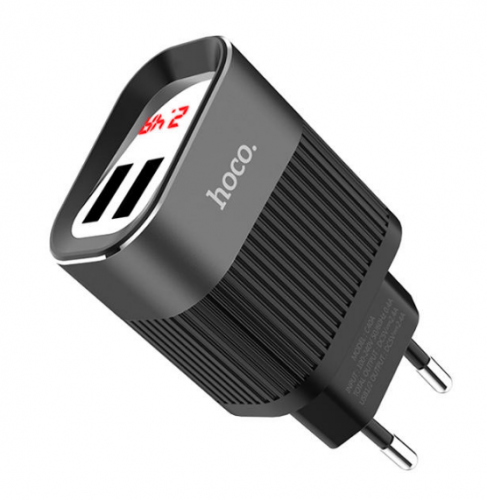 Fast Charger LED Display 2 Port Tipe C40A Speedmaster Dual USB Port EU Plug - Fast Charging - Merek Original HOCO 2.4 Ampere