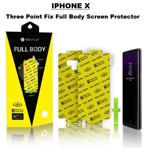 Anti Gores Iphone X - Model 3 Point Fix Easy Install Full Set 2 in 1 / Full Body Curved / Bestsuit