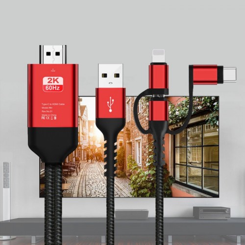 3 in 1 Kabel HDMI USB Cable iPhone Lightning Android Micro USB Type C HDMI HDTV Digital AV Adapter