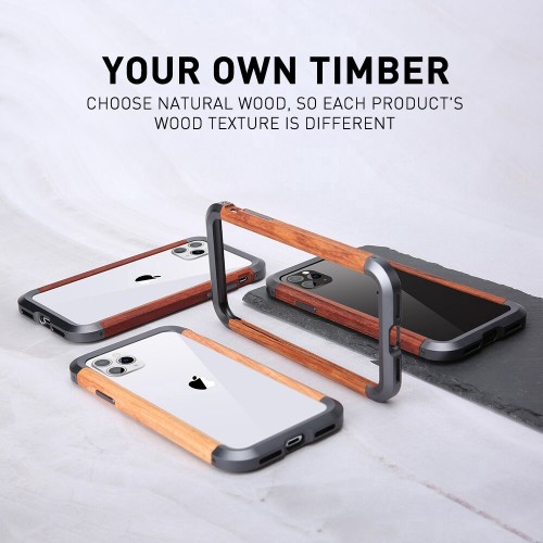 R-JUST Wood + Metal Frame Iphone 11 Pro 5.8 Inch / Bumper Case Retro Bahan Kayu dengan Casing Metal