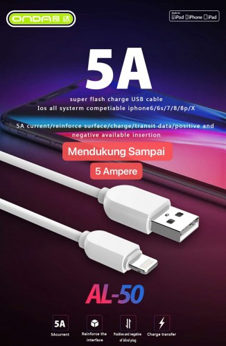 ONDA AL-50 Kabel Data USB Micro Fast Charging 5A 120Cm Fast Charging Quality Trusted Bahan Tebal