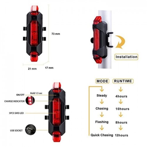 ASP-002 Lampu Belakang Sepeda / LED Bike Light Lamp FlashLight Bicycle Micro USB Battery Rechargeable / SENTER SINAR TERANG Baterai Pakai Charge