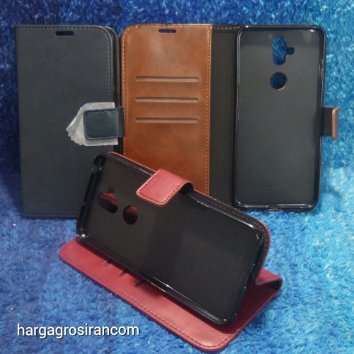 Asus Zenfone 5 Lite / 5Q ZC600KL Sarung Kulit FS Leather Case Blue Moon Kancing Pinggiran Jahitan