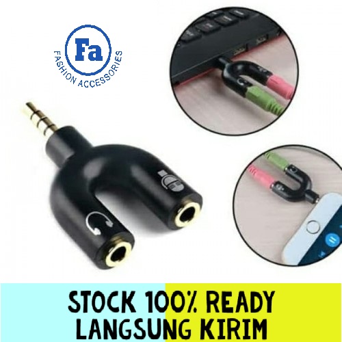 CVR-001 Audio Splitter Jack 3.5mm Male to dual female U Shape 2in1 (Mic & Aux Audio Headset)