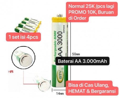 BA-02 BATERAI AA 3.000Mah ORIGINAL Double Power BATTERY CAS CHARGER RECHARGEABLE Ni-MH 1,2V Batu Batre Bisa Cas Ulang