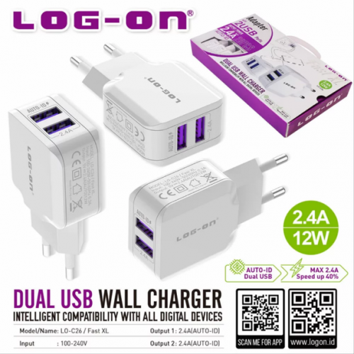 BATOK CHARGER LOGON Dual USB FAST XL 2.4A LO-C26