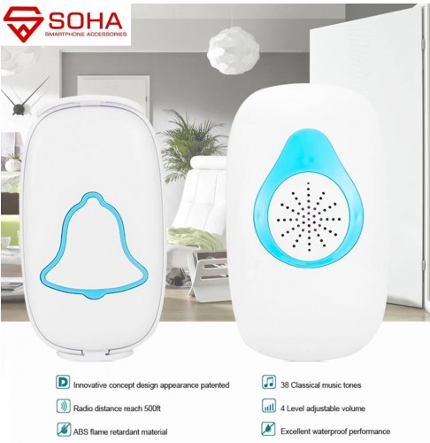 BEL-001 Bel Pintu Rumah Wireless Doorbell Waterproof Door Bell House 36 Nada / Ring tunes dengan 4 Level Volume