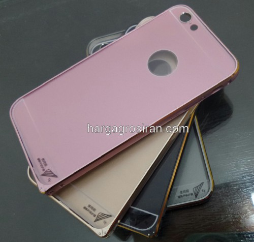 Bumper Aluminium Iphone 6 + Tutup belakang Logo Apple Kelihatan