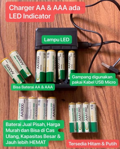 CHB-001 Charger Baterai 4 Slot AA AAA Ni-Mh/Ni-cd Pakai Kabel USB Plug