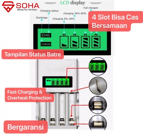 CHB-002 Charger Baterai 4 Slot AA AAA Ni-Mh/Ni-cd Ada Indikator LCD Display Status Battery Cas Ulang Baterai