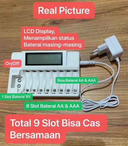 CHB-005 9 Slot Display LCD Smart Charger Battery RECHARGEABLE Fast Charging Ni-Mh / Ni-cd Baterai 9V Li-ion AA AAA Isi Ulang Indikator LED Batre Cas