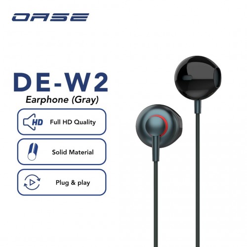 OASE Earphone DE-W2 Suara HD Audio, Anti Slip Design Kualitas Bagus Packing Exclusive Bahan Tali sepatu Kuat