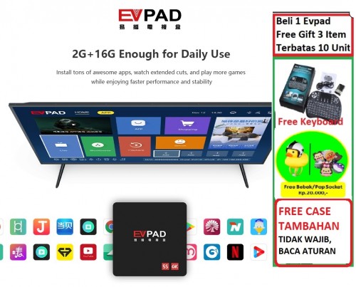 EVPAD 5S Android Tv Box 6K 8Core BT4.2 Dualband WIFI 2.4G/5.8G GARANSI & Tanpa Iuran Free Channel Premium STB taiwan korea dll