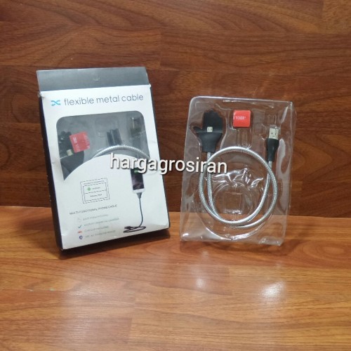 Kabel Flexible Metal Cable Charger Android Micro Android Samsung Power Bank dan Bahan Besi Kuat Bisa Buat Stand HP