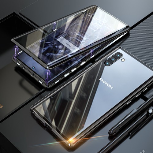 Samsung Note 10 2019 aja Bumper Aluminium Magnet Case 360 Tempered Glass Back Cover Bahan Kaca