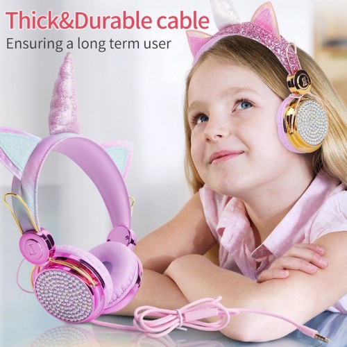 HGM-012 SOHA Headset Bando Cute Unicorn SWAROVSKI DIAMOND Kabel Headphone Microphone Earphone Music Stereo Design kuda poni Untuk Anak Belajar Online