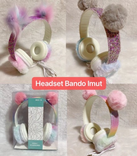 HGM-020 Headset Bando Telinga Bulu Halus Lembut Lucu Untuk anak Earphone Kado Hadiah / Headphone Kabel Kids Cartoon
