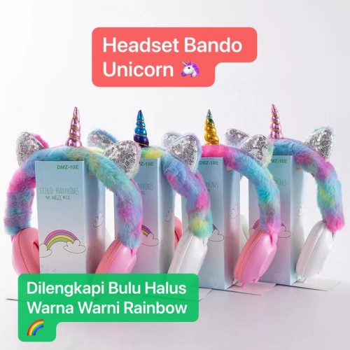 HGM-021 Headset Bando Karakter Tanduk Unicorn Lucu dan Telinga Bulu - Bulu Halus Lembut Lucu untuk anak Earphone Cocok Buat Kado Hadiah Headphone