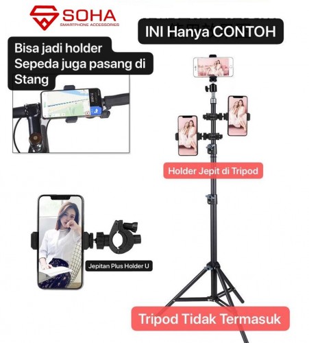 HRT-007 Universal Penjepit Plus Holder / Mount Holder Bisa di Atur 360 Derajat Buat di Tripod Monopod / Stang Sepeda / Webcam