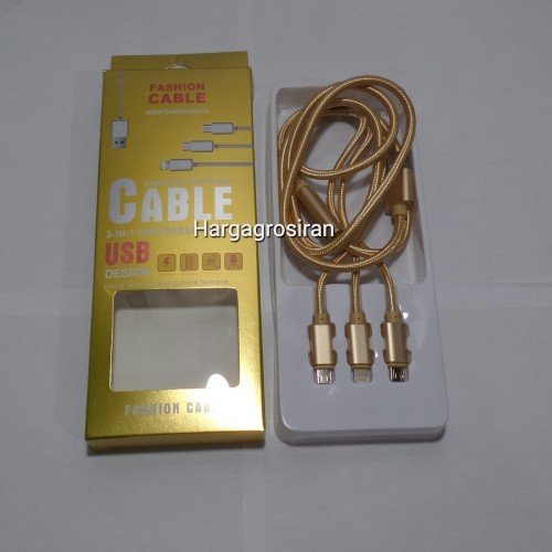 Kabel Charger 3 Cabang / Kabel 3 in 1 - Micro USB dan Iphone  / Bahan Tali Sepatu