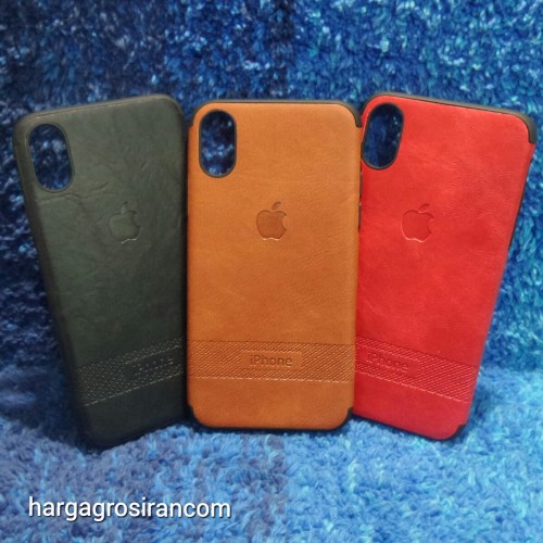 Iphone X Elegan Leather Back Case - Silikon Bahan Kulit Design Simple dan Stylish Cover Ver.3