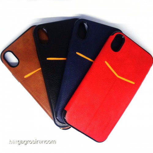 Iphone XR - Elegan Leather Back Case - Silikon Kulit Design Simple dan Stylish Cover Ver.5