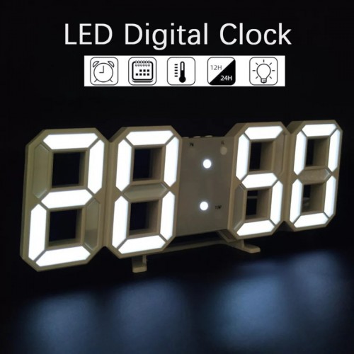 JD-01 PUTIH SOHA Jam 3D Digital Dinding Meja Tembok Lampu LED Light clock Wall Dekorasi Minimalis Modern & unik