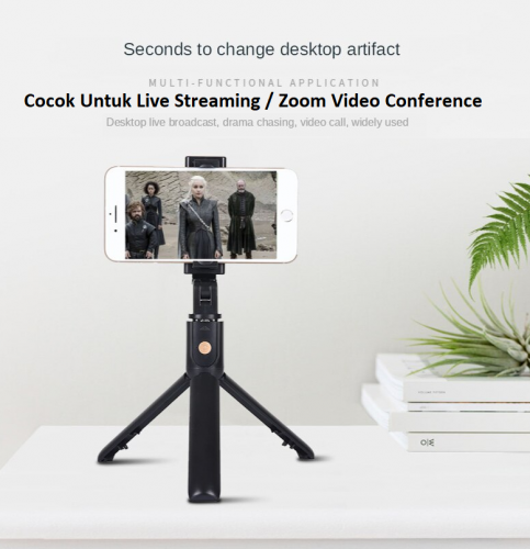 K10 Tongsis Bluetooth + Tripod Plus Cermin Cocok Live Streaming App Zoom