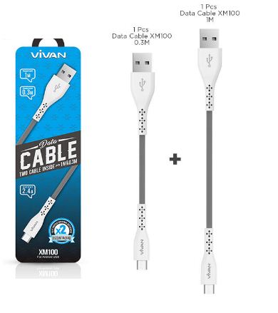 Kabel Data Vivan XM100 2.4A - 2IN1 Micro USB Data Cable Charger For Android
