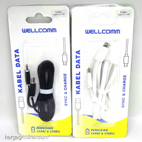 Kabel Wellcomm Type C 1.5 Meter Buat Data / Charger / Gepeng / Flat