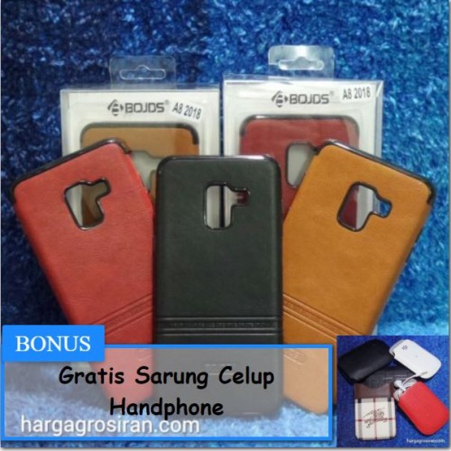 Samsung A8 2018 Elegan Leather Back Case - Silikon Bahan Kulit Design Simple dan Rapi cover Ver.2