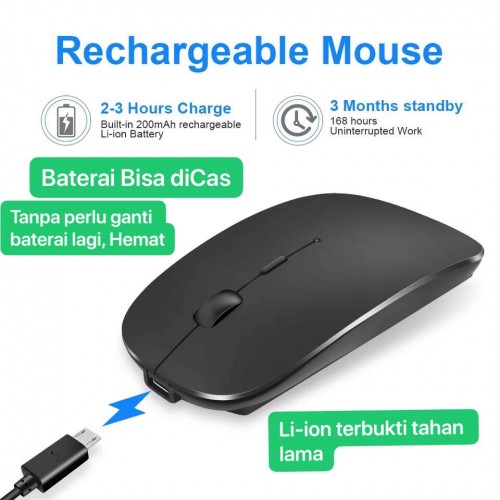 MOS-004 2.4G Wireless Mouse Rechargeable Baterai pakai cas, Design Thin Tidak Berisik Silent Mute dan Nyaman ditangan