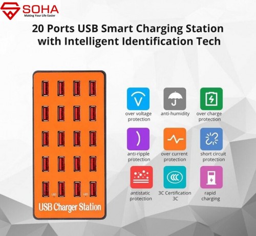 MP-01 SOHA A5 Charger Multi Port / SMART Charging Station Dock Universal 80W 20 Port USB 16 Ampere Fast Charging Plus Outputnya Automatic