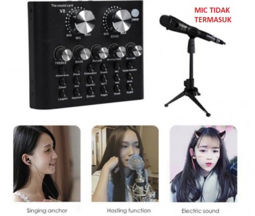 SC-003 Mixer Audio USB External Sound card V8s Plus Bluetooth Versi Baru Live Broadcast Microphone Headset