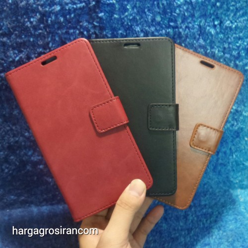 Nokia 6 2018 Sarung Kulit FS Leather Case Blue Moon Ada Kancing dan Pinggiran Jahitan