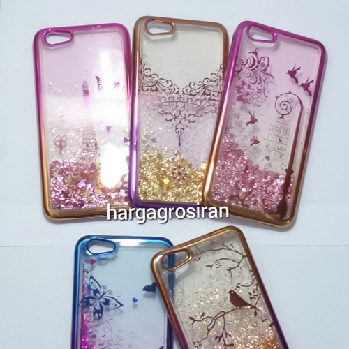 Chrome Case Air Glitter Motif Oppo F3 Biasa - Ver.5 - Silikon / Softshell Berisi Air Manik