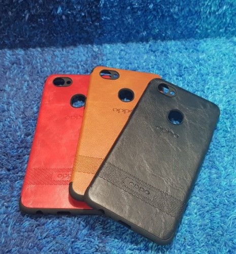 Oppo F7 Elegan Leather Back Case - Silikon Bahan Kulit Design Simple dan Stylish Cover Ver.3