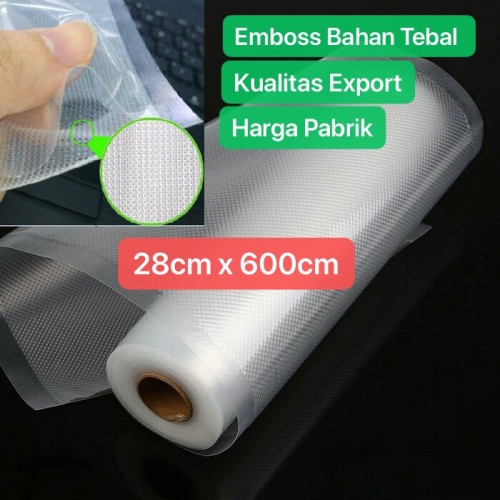 PVM-002 28cm * 600cm Plastik Emboss Vacum Makanan Roll 6 Meter / Vacuum food Sealer Plastic Bag Embossed food grade Vakum Penyimpan Makanan Refill