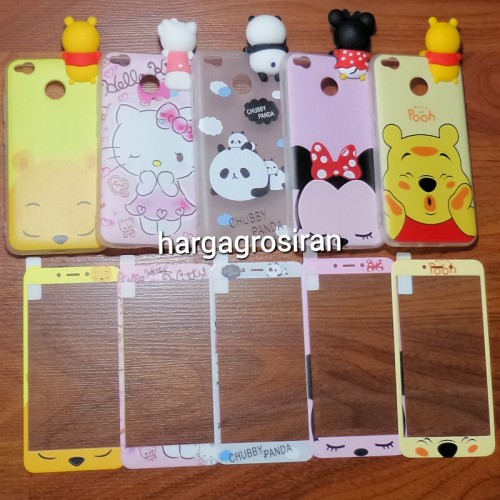 Xiaomi Redmi 4X - Peep Case 360 + Tempered Glass Motif / Silikon Ngitip 3D Cartoon /Softshell Motif