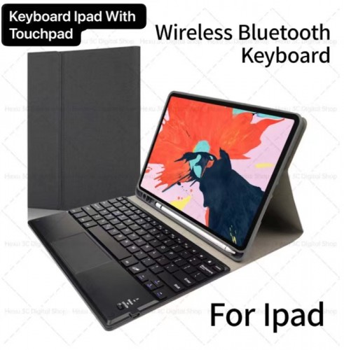 SK-03 Ipad 7 2019 Ipad 8 2020 9 th 2021 10.2 Inch Air 3 10.5 Inch Sarung Keyboard Wireless Bluetooth Touchpad Kulit Leather Case Pen Slot Trackpad