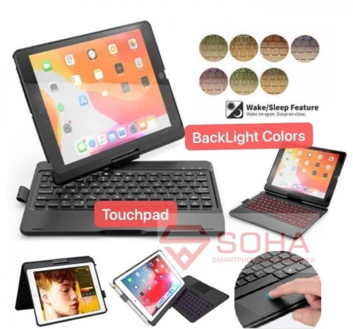 SK-04 Ipad 7 2019 8th 2020 9th Air 3 10.5 Inch Pro Sarung Keyboard Wireless Bluetooth Touchpad Cover / Leather Case Puter Rotasi 360 Derajat BackLight