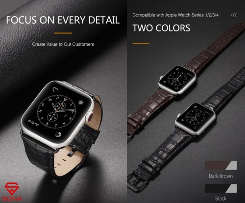 STA-006 Strap Band iWatch 1/2/3/4 38mm - 40mm & 42mm - 44mm Dux Ducis Design Leather Kulit Buaya
