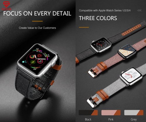 STA-007 Strap iWatch 1/2/3/4 38mm - 40mm & 42mm - 44mm Dux Ducis Watch Band Leather Model Jeans