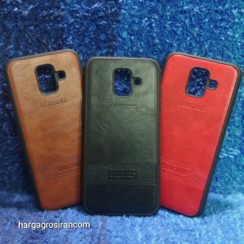 Samsung A6 2018 Elegan Leather Back Case - Silikon Bahan Kulit Design Simple dan Stylish Cover Ver.3