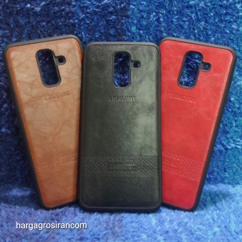 Samsung A6 Plus 2018 Elegan Leather Back Case - Silikon Kulit Design Simple dan Stylish Cover Ver.3