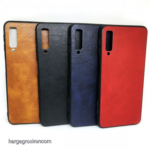 Samsung A7 2018 Fuze Kulit Design Simple dan Stylish - Pinggir Karet - Leather Back Case Cover Ver.6