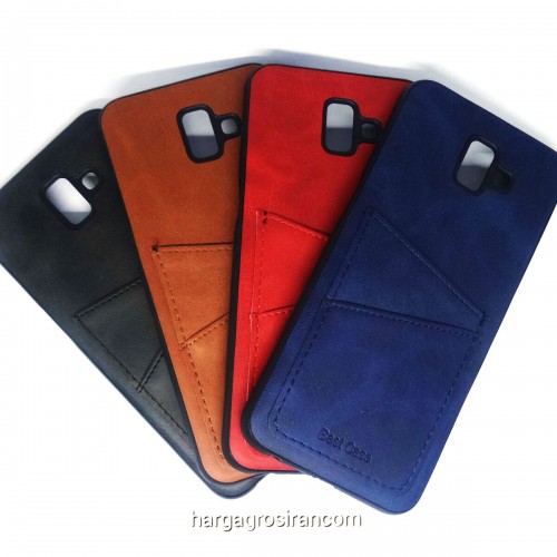 Samsung J6 Plus - Elegan Leather Case - Silikon Kulit Design Simple - ada Tempat Simpan Kartu Ver.4