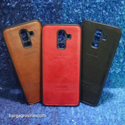 Samsung J8 2018 Elegan Leather Back Case - Silikon Bahan Kulit Design Simple dan Stylish Cover Ver.3