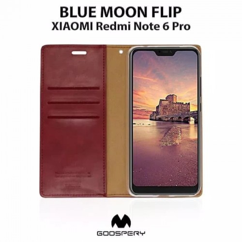 Sarung Mercury Kulit Xiaomi Note 6 Pro - Blue Moon Flip / Leather Case / Dompet - STR
